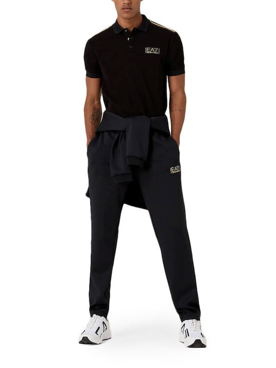 Ea7 Logo-patch Cotton Polo Shirt In Black