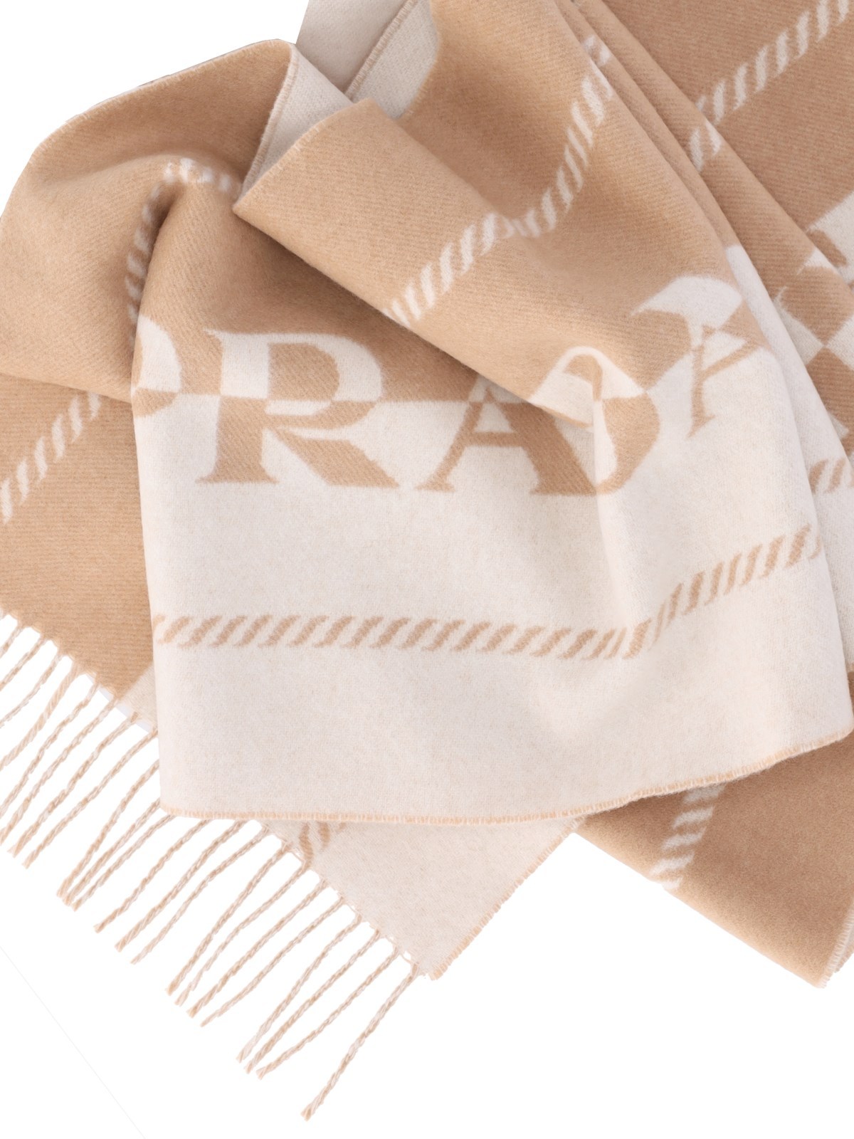 Shop Prada Monogram Intarsio Logo Wool Scarf In Nude