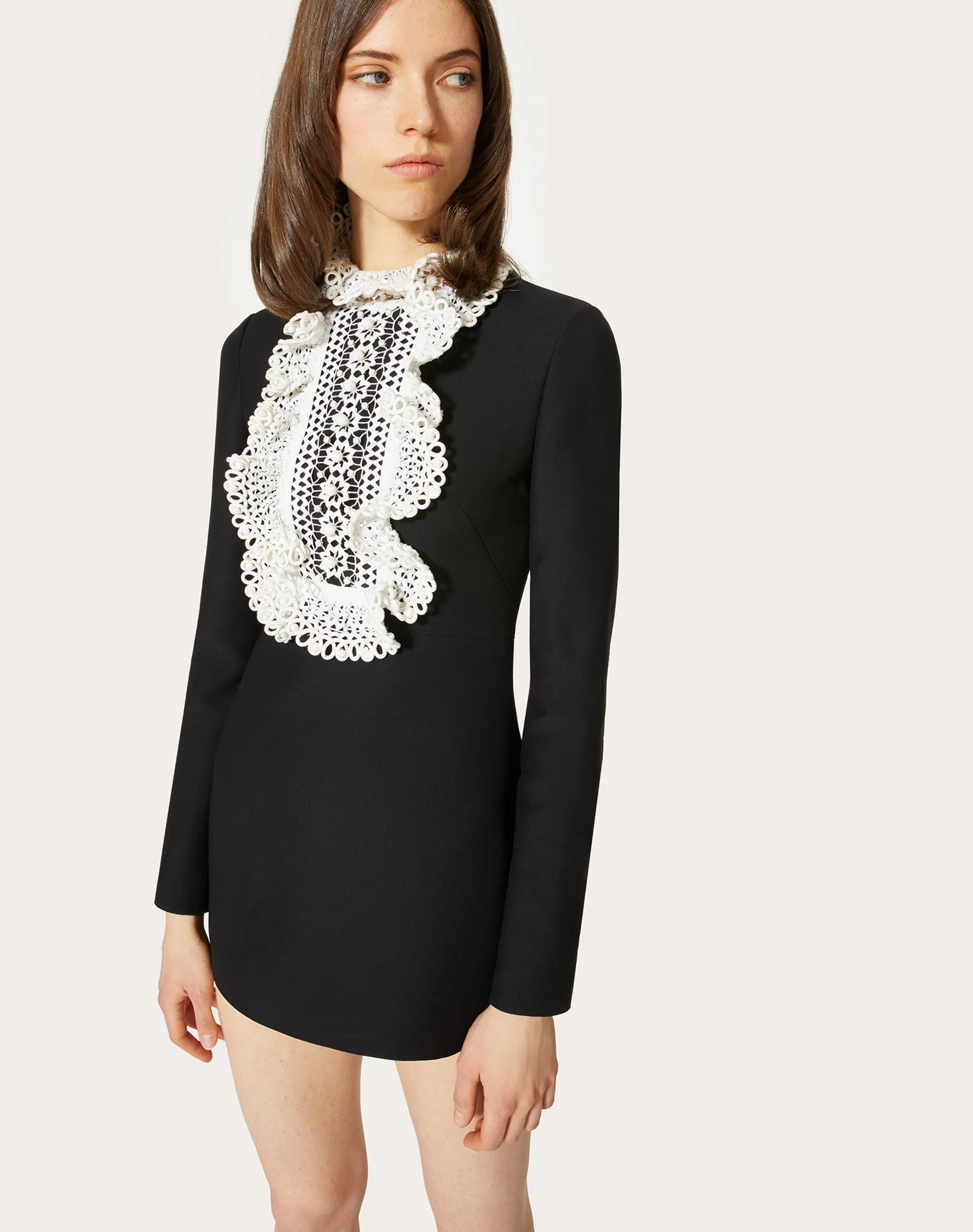 Valentino Women's Embroidered-lace Wool And Silk-blend Mini Dress In Black