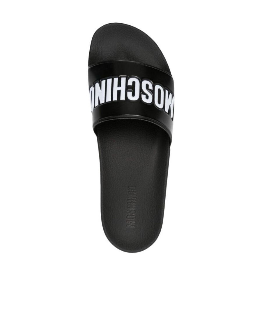 Shop Moschino Logo-embossed Slides In Black
