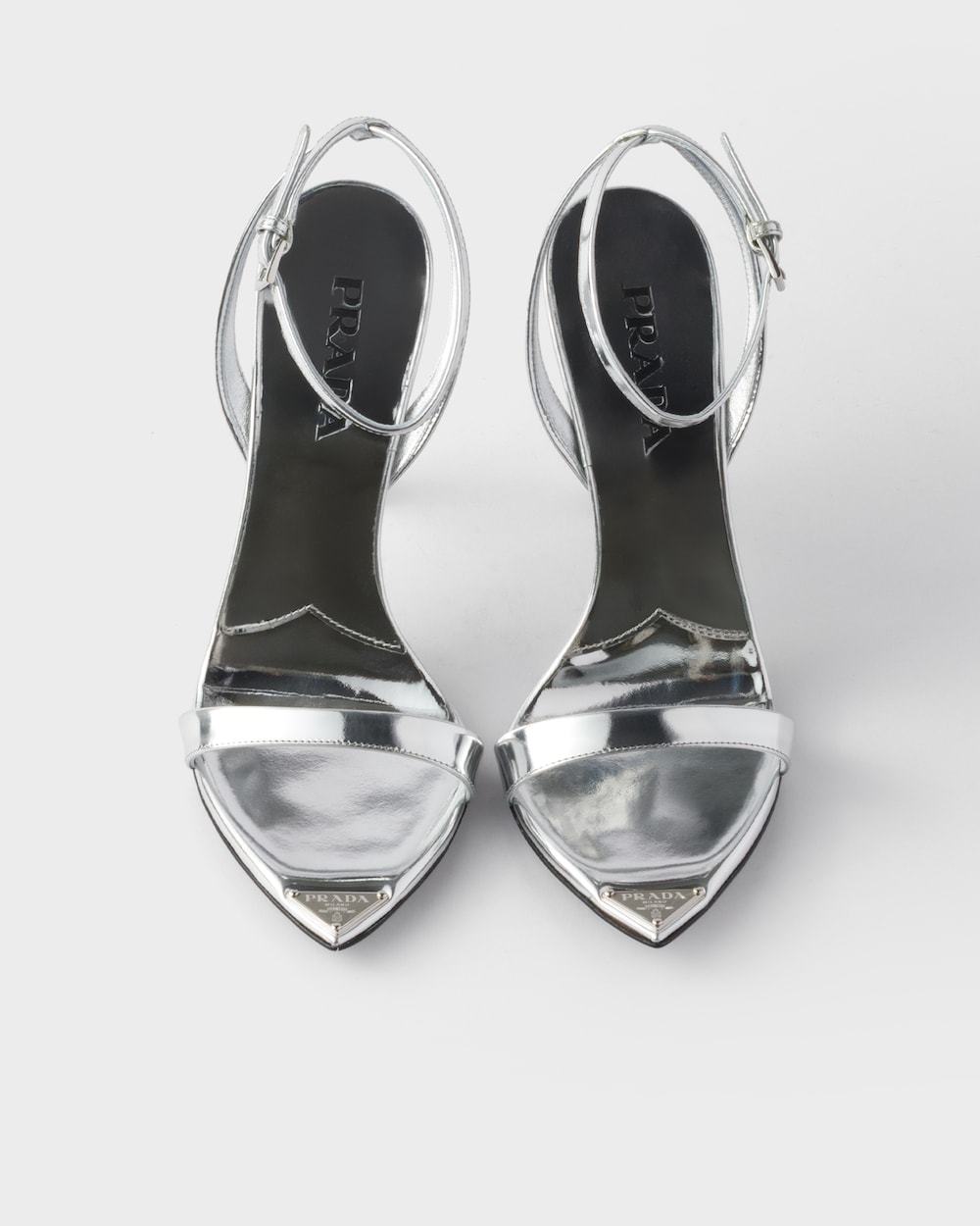 Prada Metallic Leather High-heeled Sandals In Silver