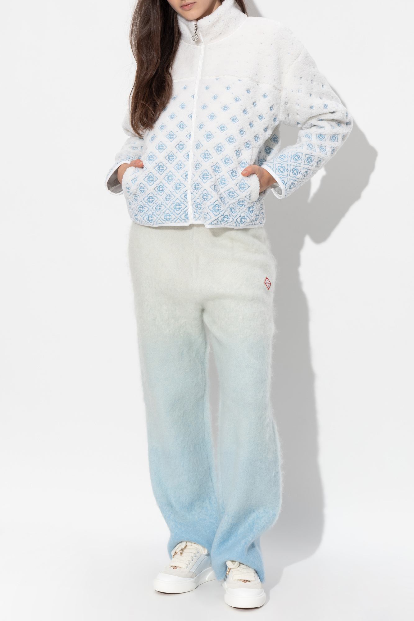 Casablanca Alphabet Pattern Zipper Hoodie In White