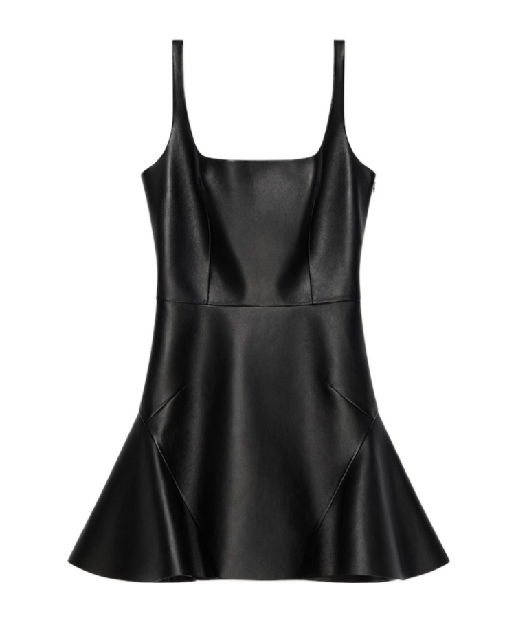 Givenchy Womens Fluted Sleeveless Leather Mini Dress Black