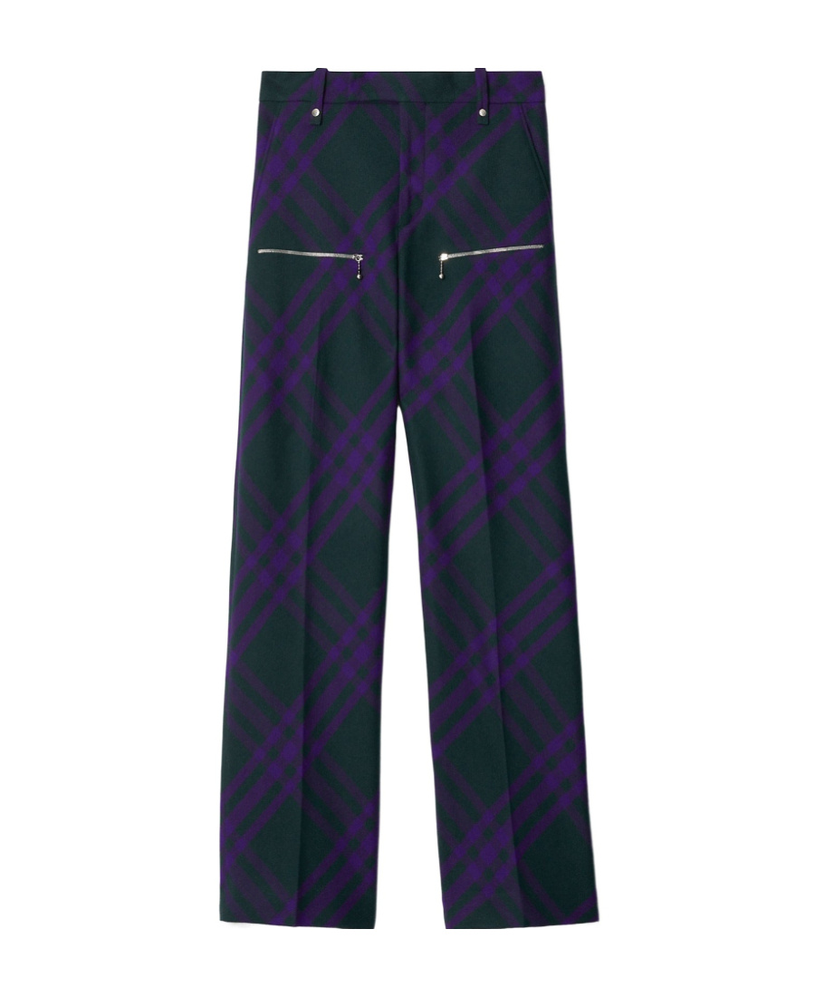Burberry Check-pattern Wool Trousers In White