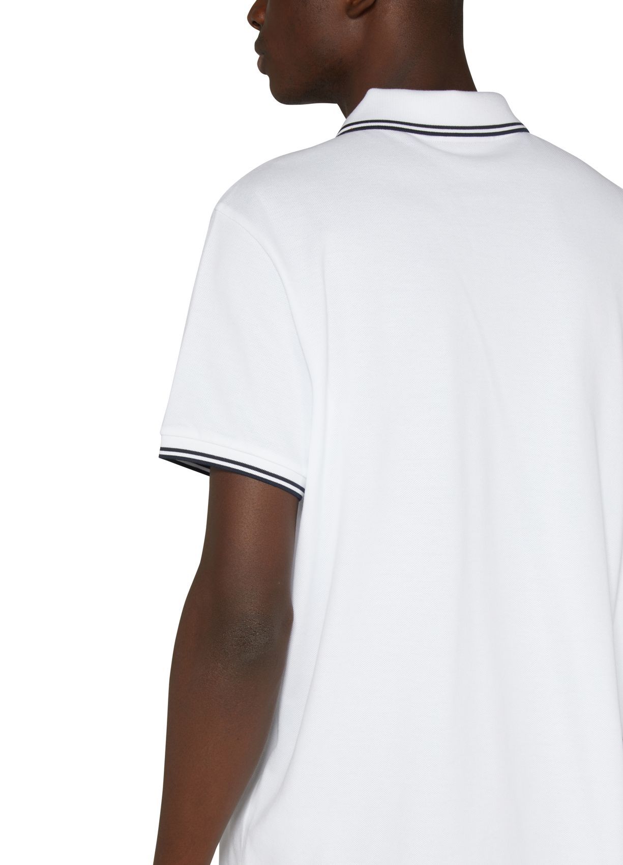 Moncler Classic White Cotton Polo With Signature Tri-color Trim In White