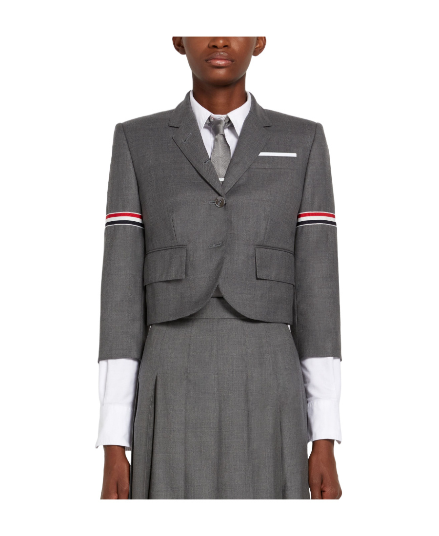 Thom Browne Rwb-embellished Cropped Blazer In Black