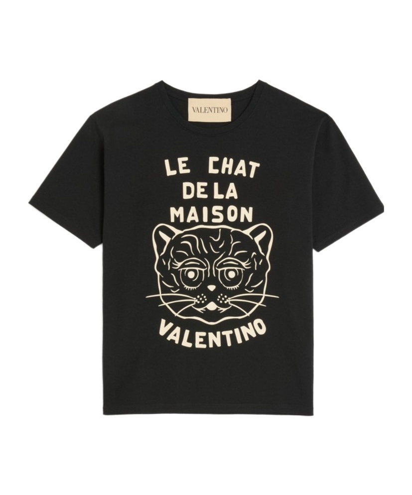 Valentino Garavani T-shirt With Le Chat De La Maison Print In Black