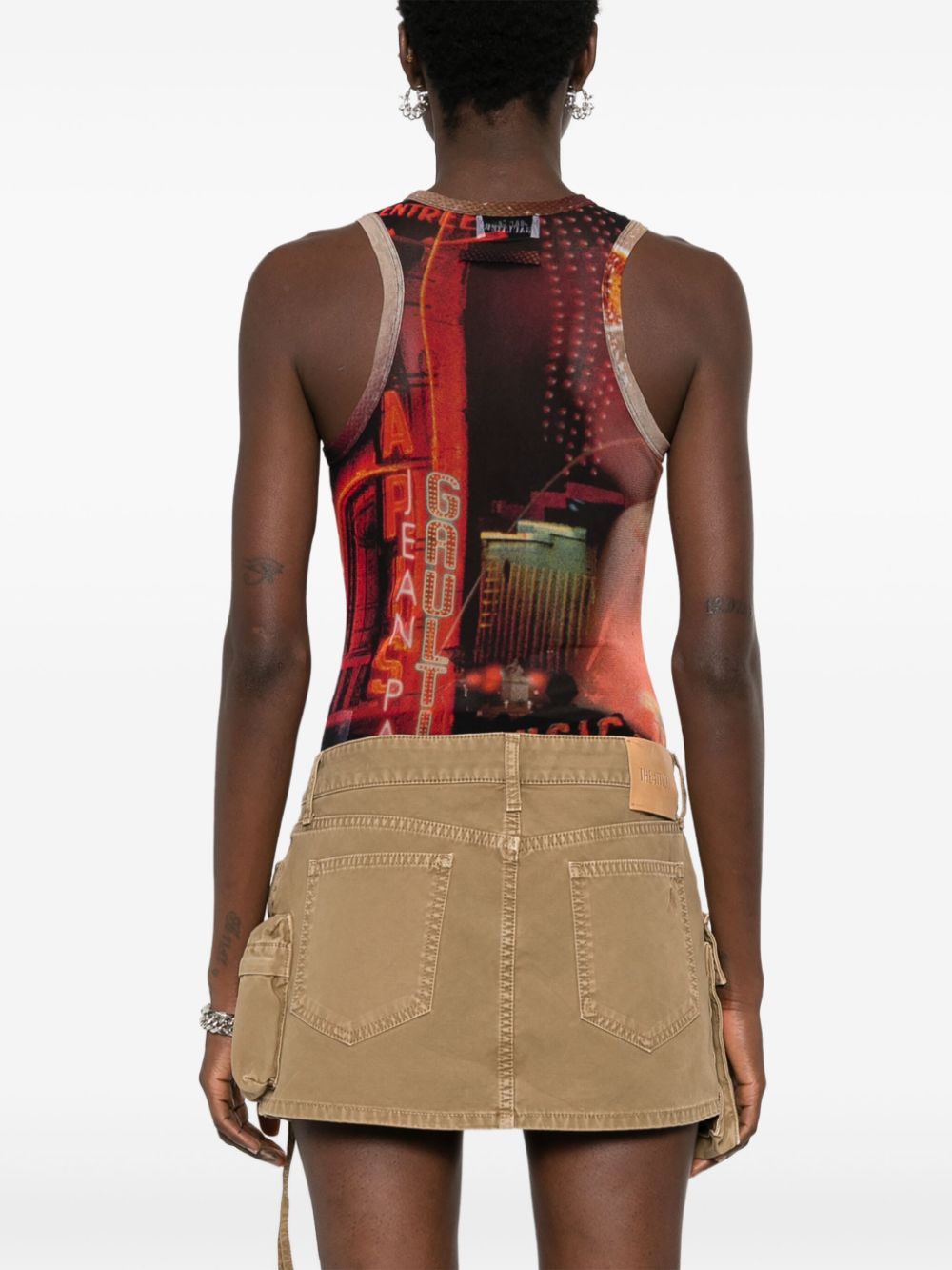 JEAN PAUL GAULTIER PIGALLE-PRINT MESH BODYSUIT 