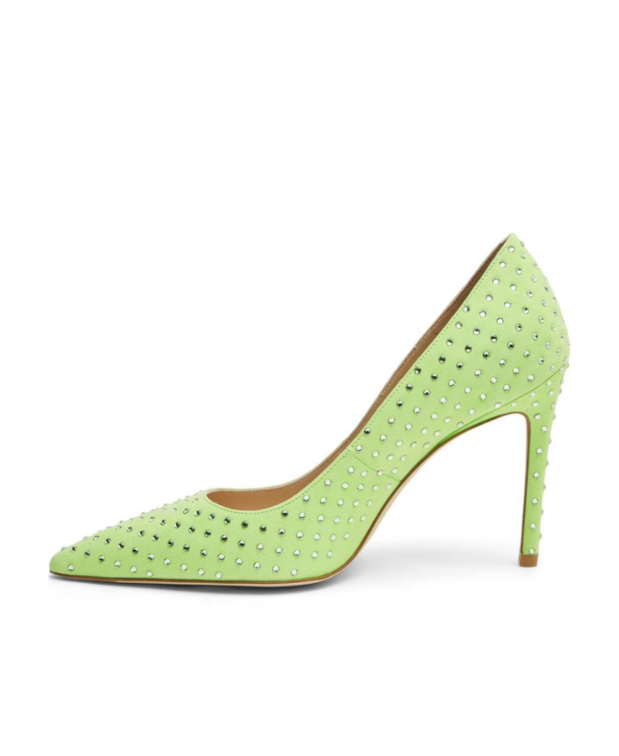 Stuart Weitzman Crystal-embellished Pointed-toe Pumps In Green