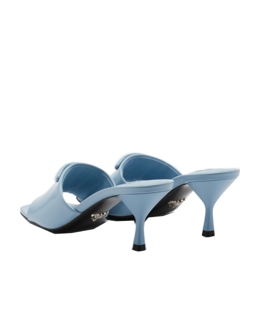 Prada Brushed Leather Heeled Slides In Blue