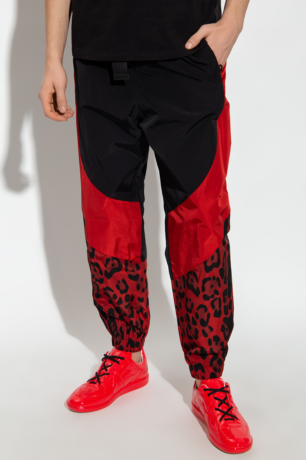 Dolce & Gabbana Nylon Jogging Pants With Leopard Print In Black