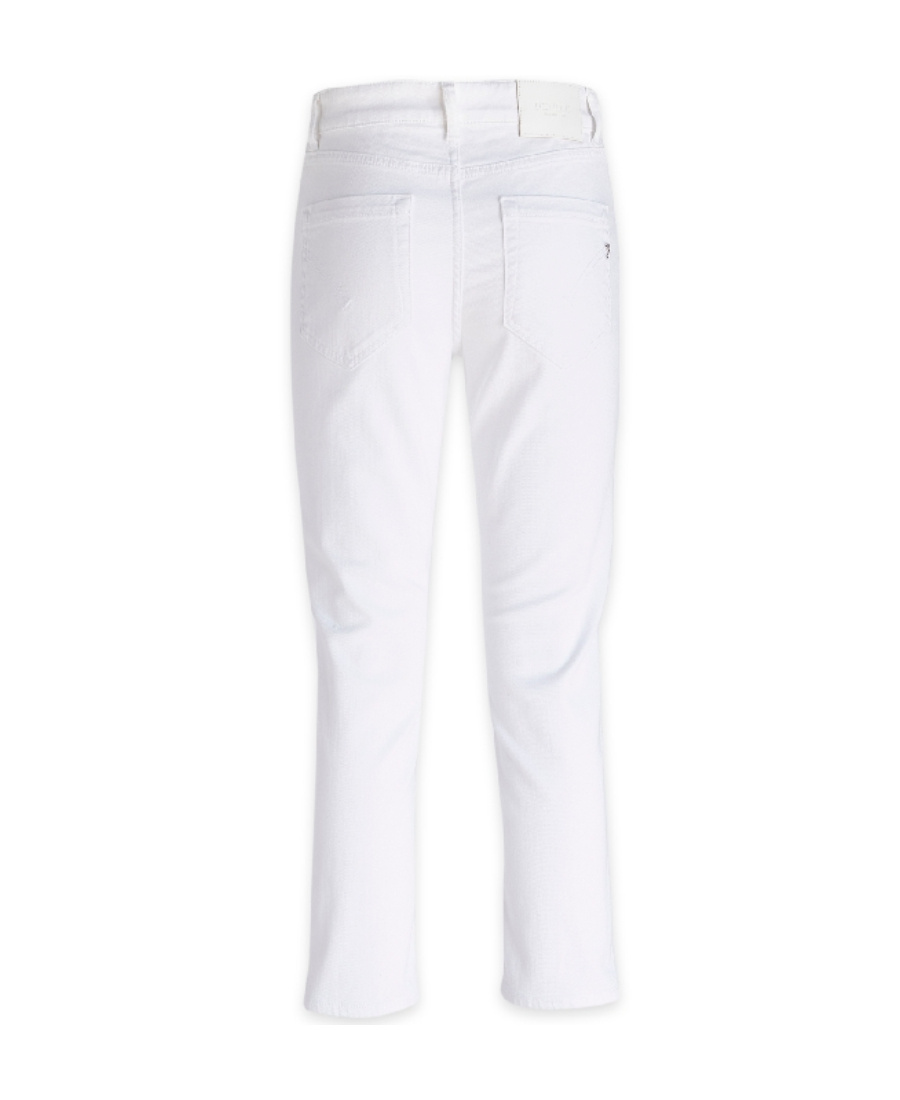 Dondup Cropped Cotton-blend Denim Jeans With Button Detailing In White