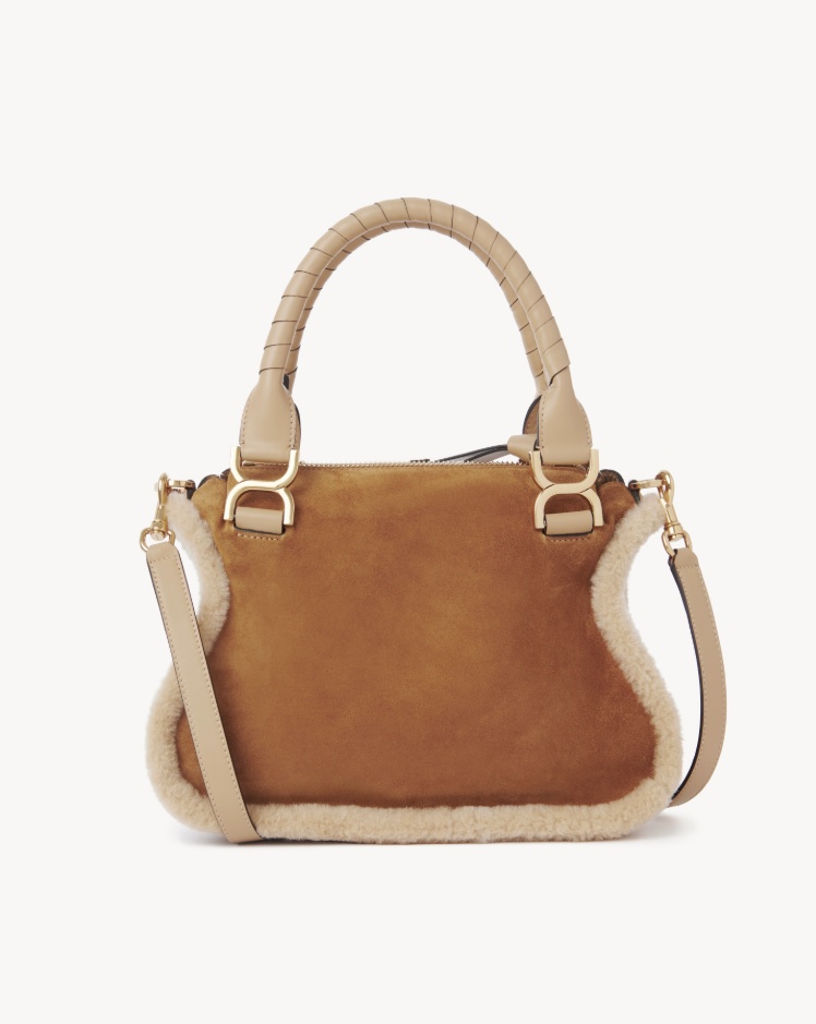 Chloé Marcie Small Leather And Shearling-trimmed Suede Shoulder Bag In Brown