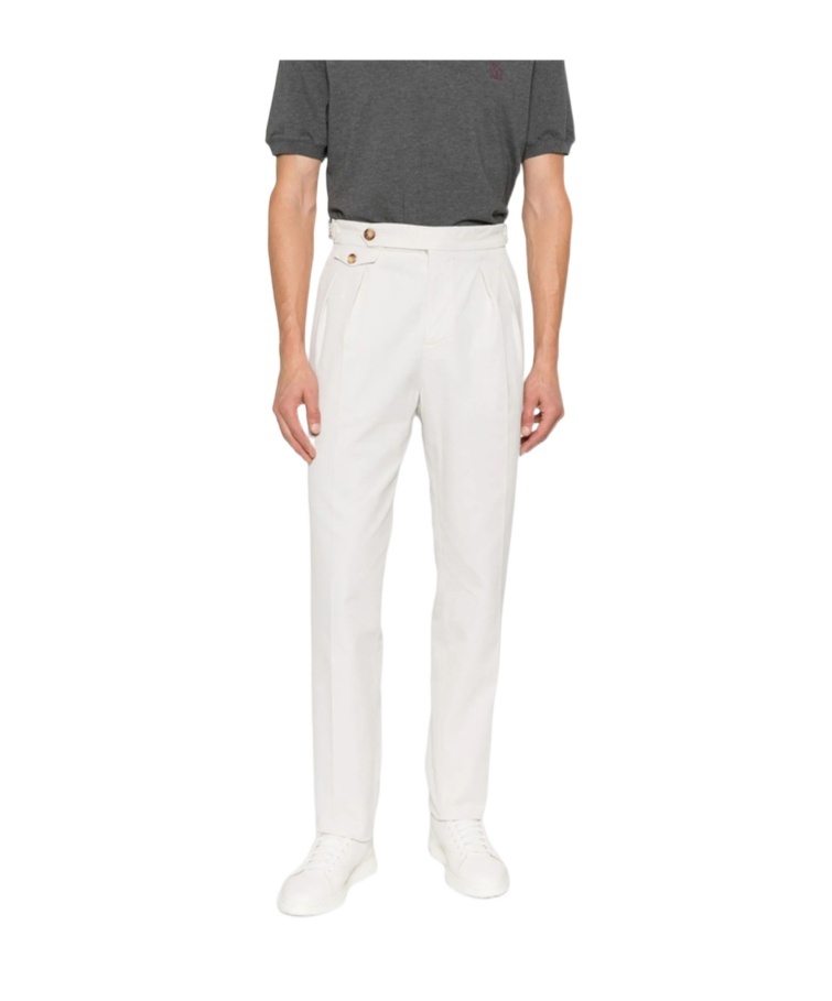 Brunello Cucinelli Cotton Gabardine Tailored Trousers In White