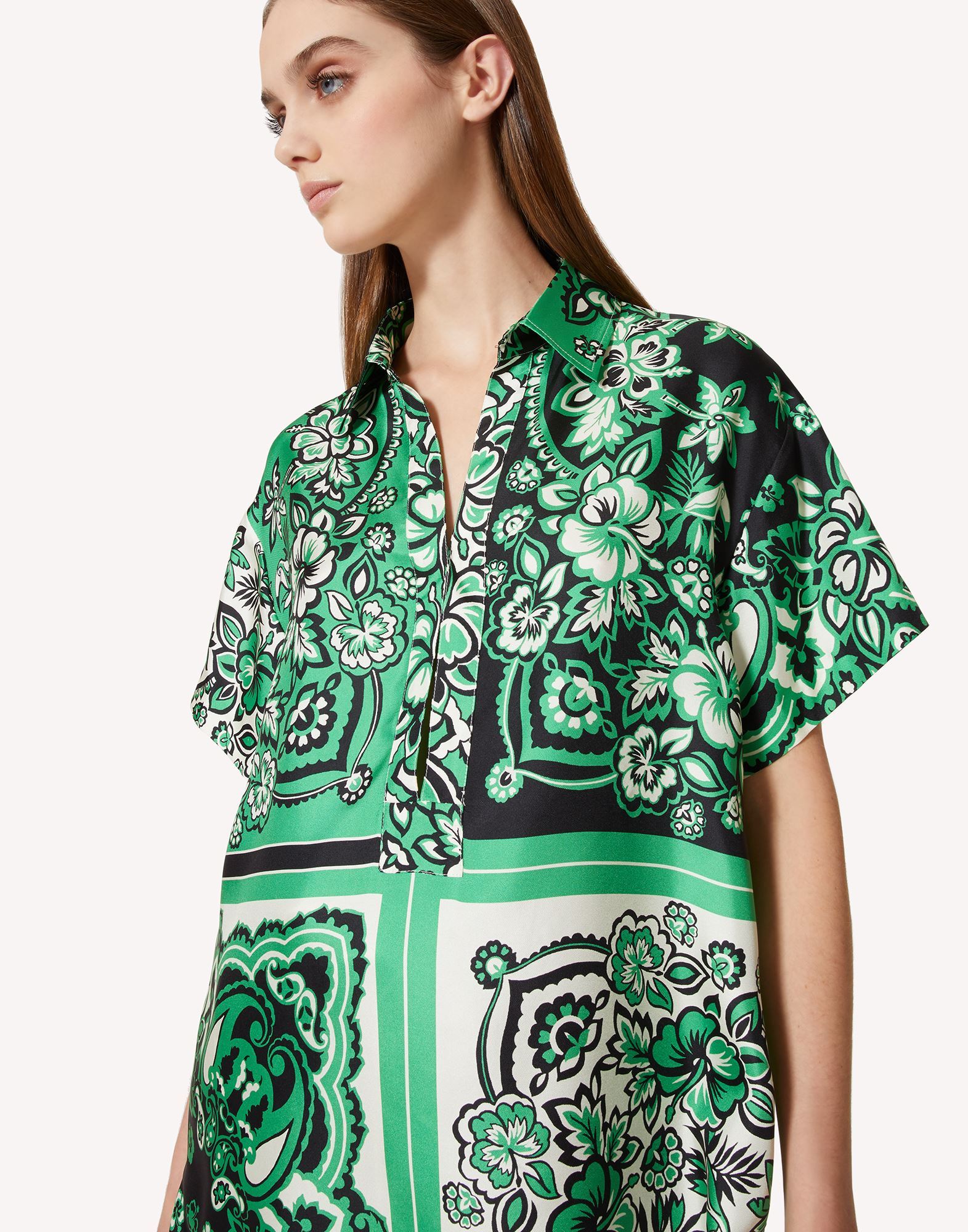 Red Valentino Floral Collared Short Sleeve Shirt In Green