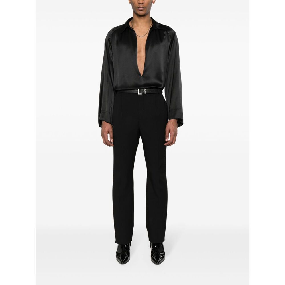 Saint Laurent Grain De Poudre Straight Leg Pants In Black