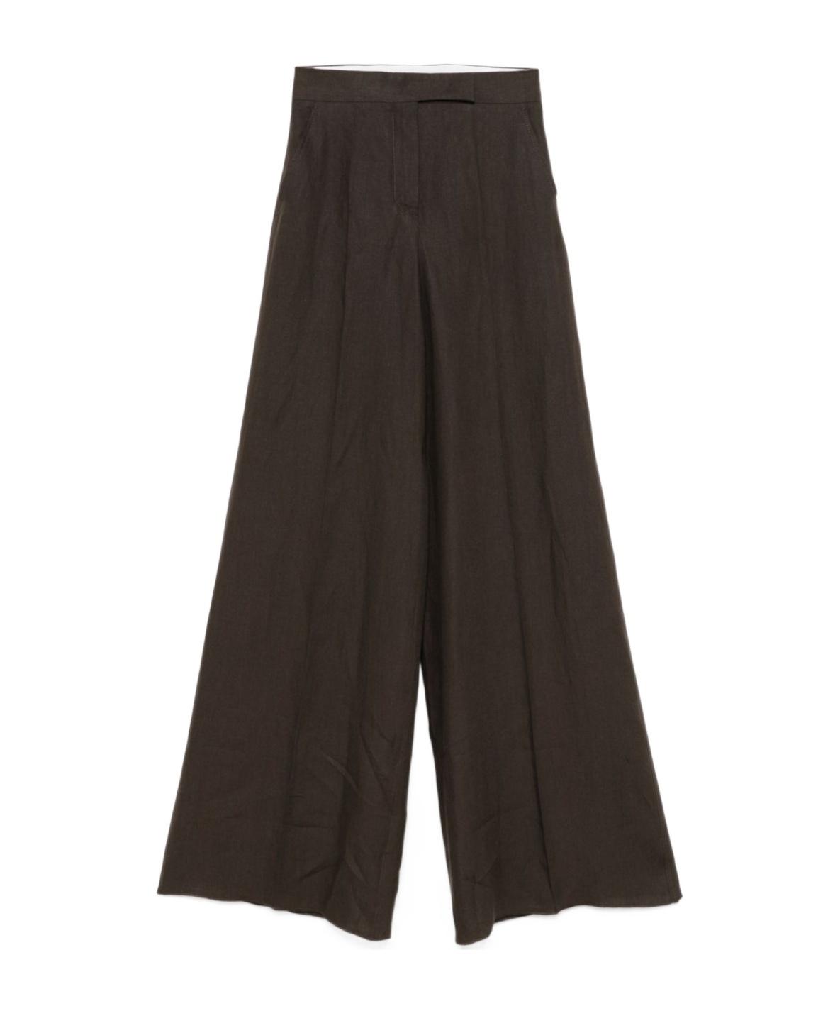 Max Mara Wide-leg Brown Linen Trousers With High Waist Design In Brown