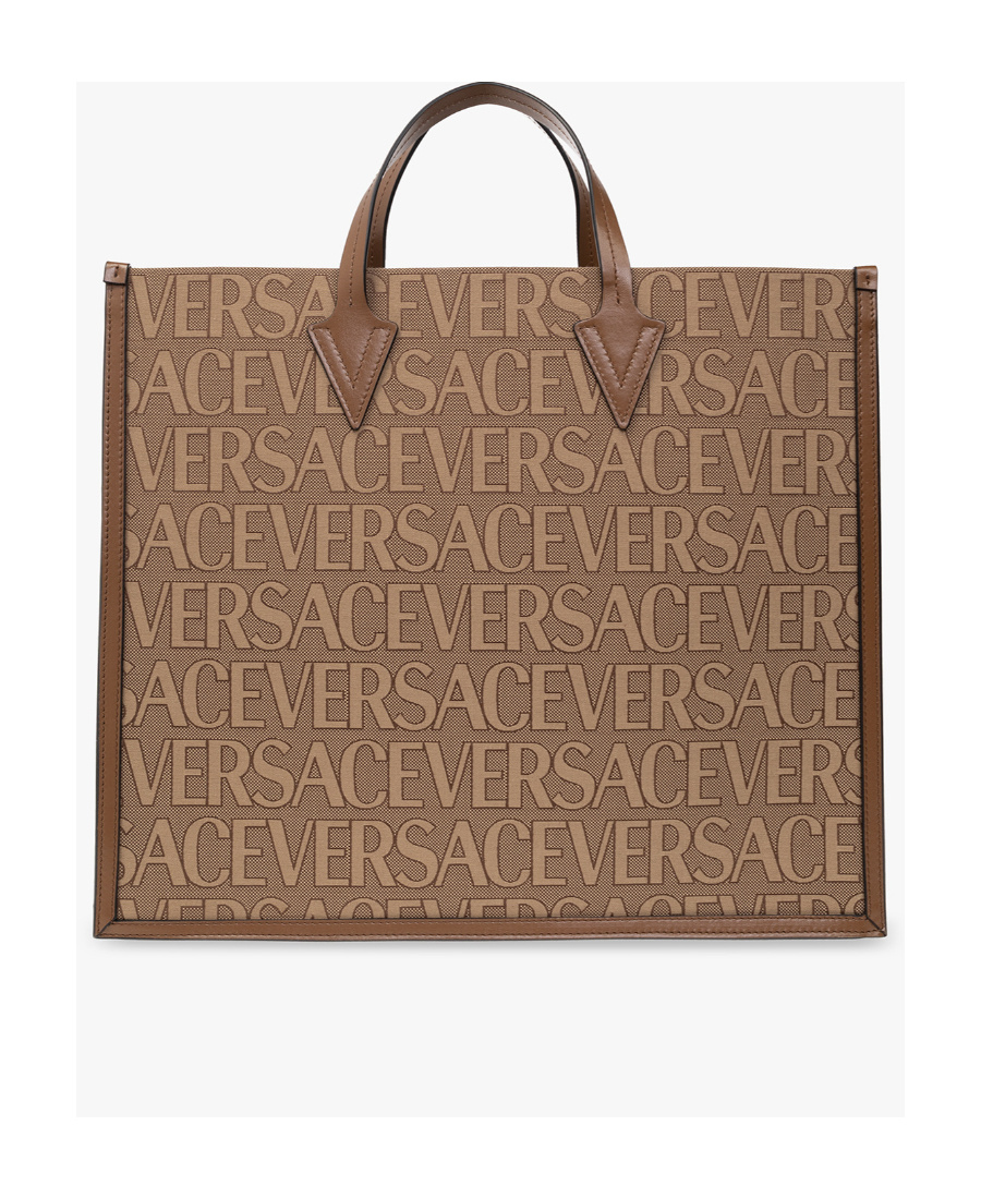 Versace Shopper Bag With Allover Logo In Multicolour
