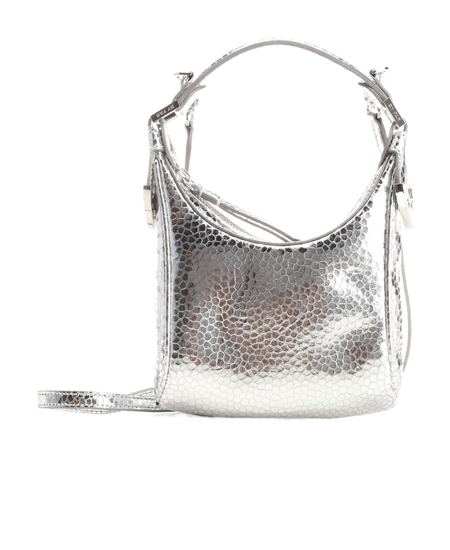 By Far Cosmo Metallic Leather Handbag In Gray