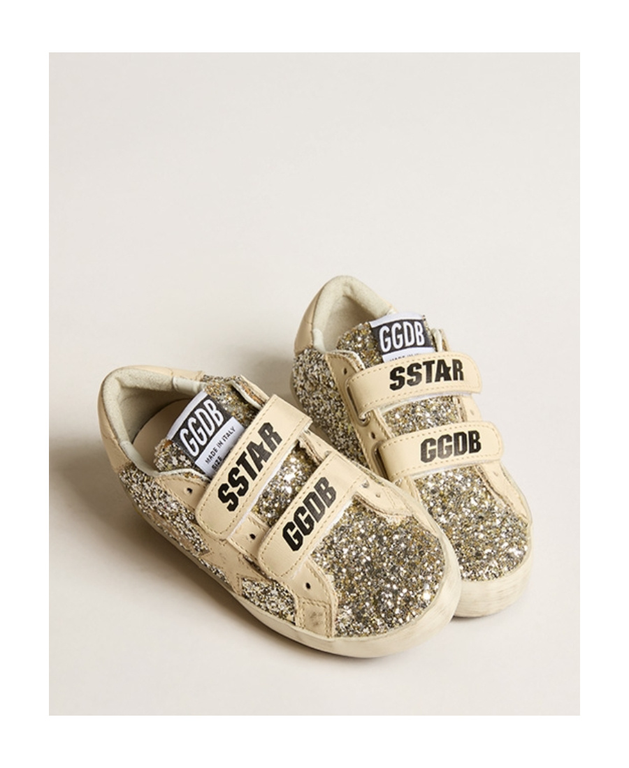 Golden Goose Boys Gold Kids Old School Glitter-embellished Leather Low-top Trainers 9-12 Years In Nude