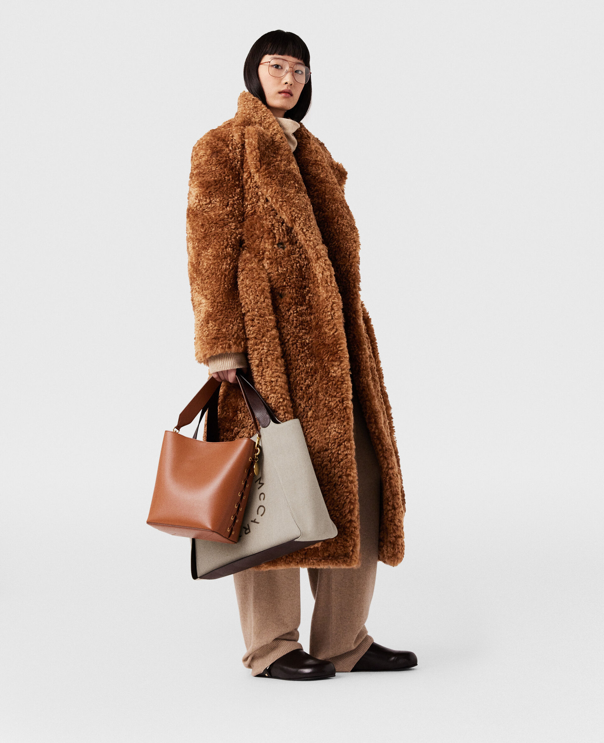 Stella Mccartney Frayme Bucket Bag In Brown