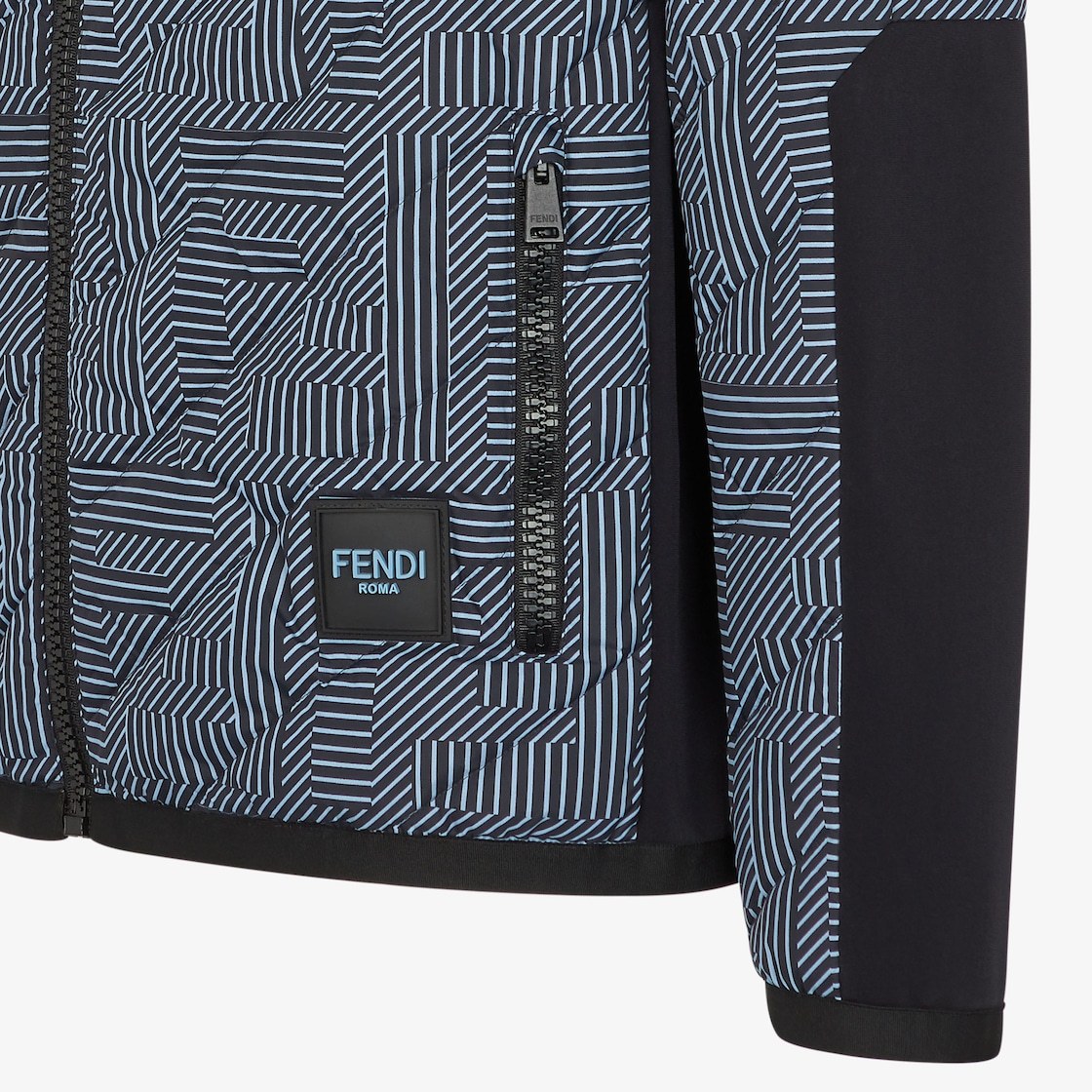 Fendi Shadow-print Panelled Down Jacket In Black