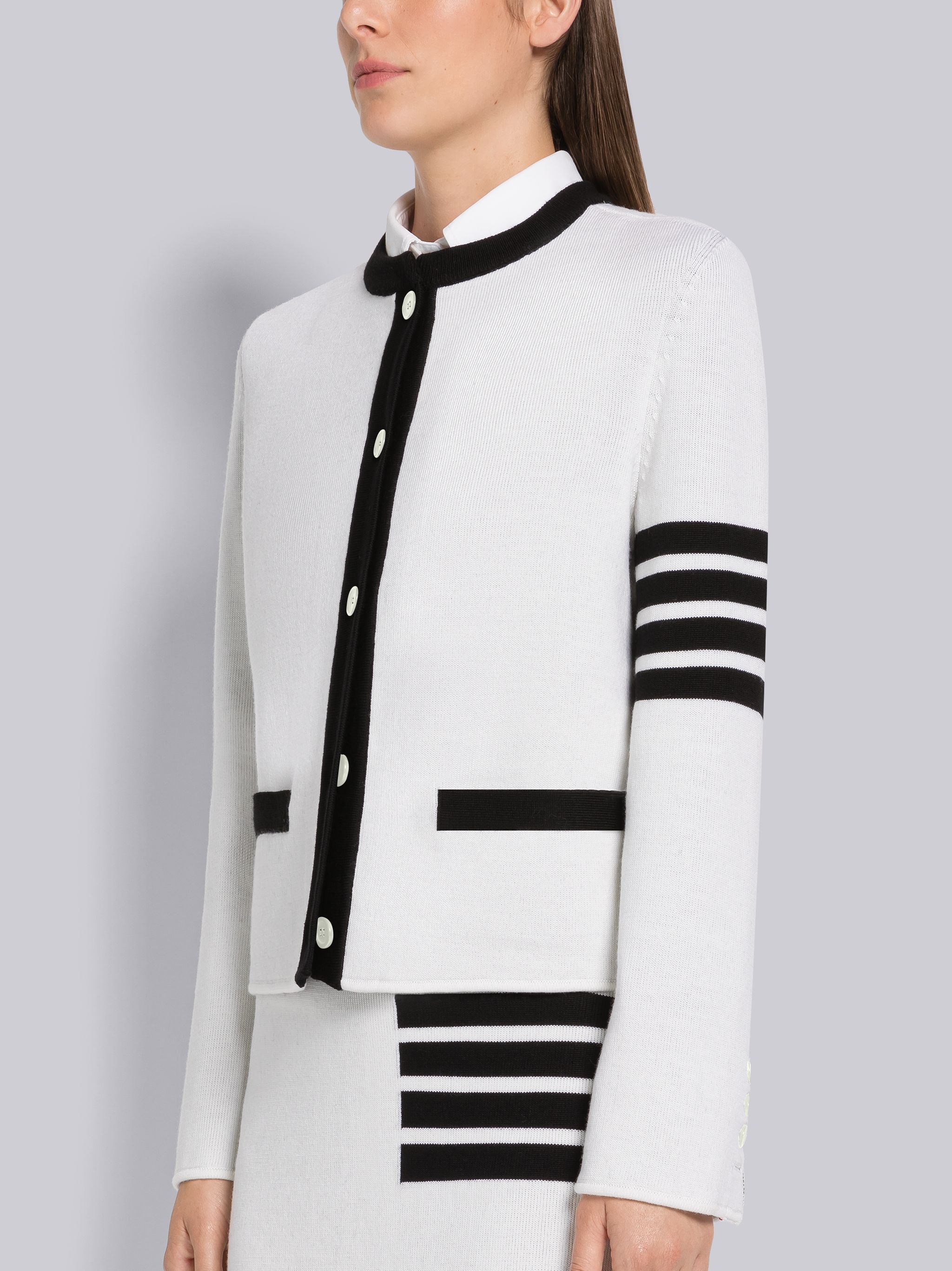 Thom Browne Cardigan Aus Einer Wollmischung Mit Streifen In White