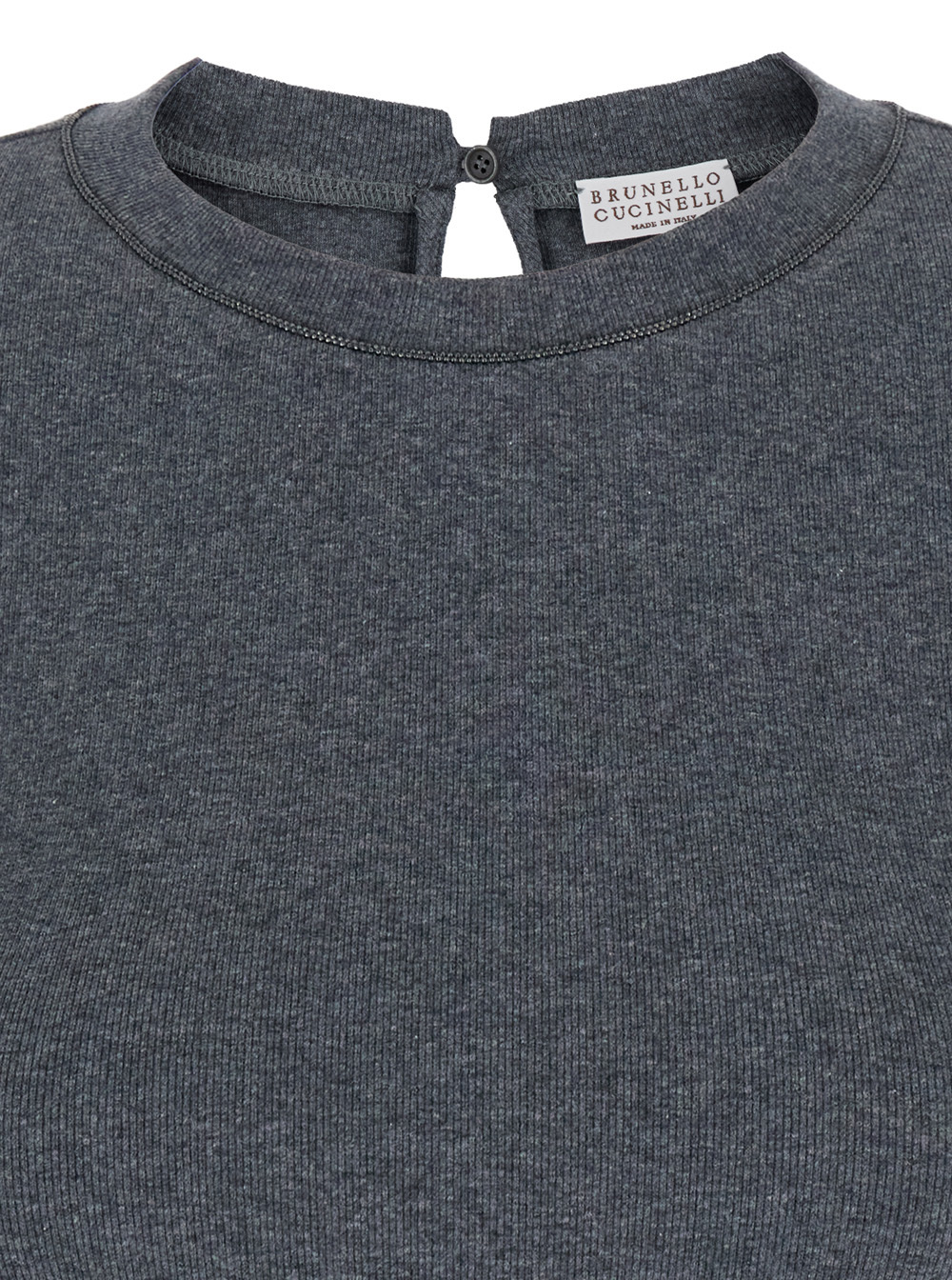 Brunello Cucinelli Grey Crewneck T-shirt With Monil Detail On The Collar And Rear Cut-out In Cotton Stretch Woman