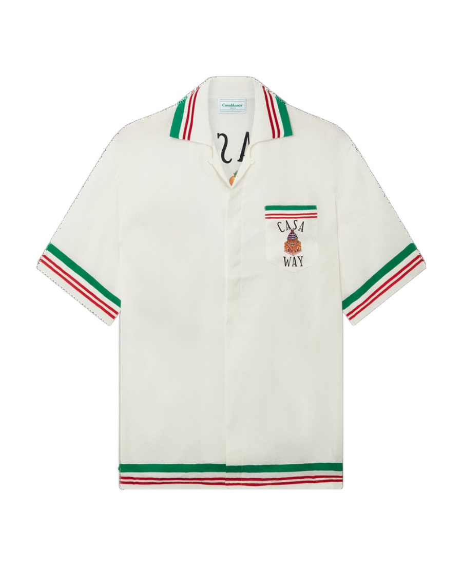 Casablanca Silk Shirt With Graphic Print And Striped Trim In White
