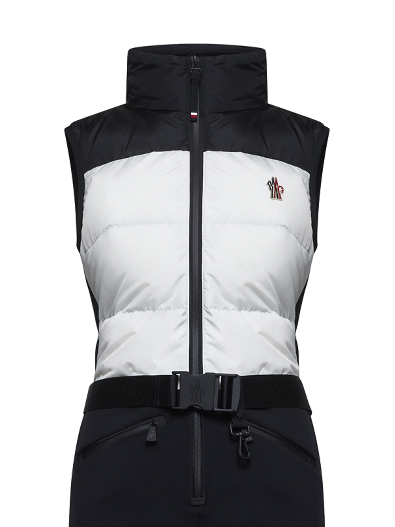 Moncler Black And White Down-filled Ski Suit In Black