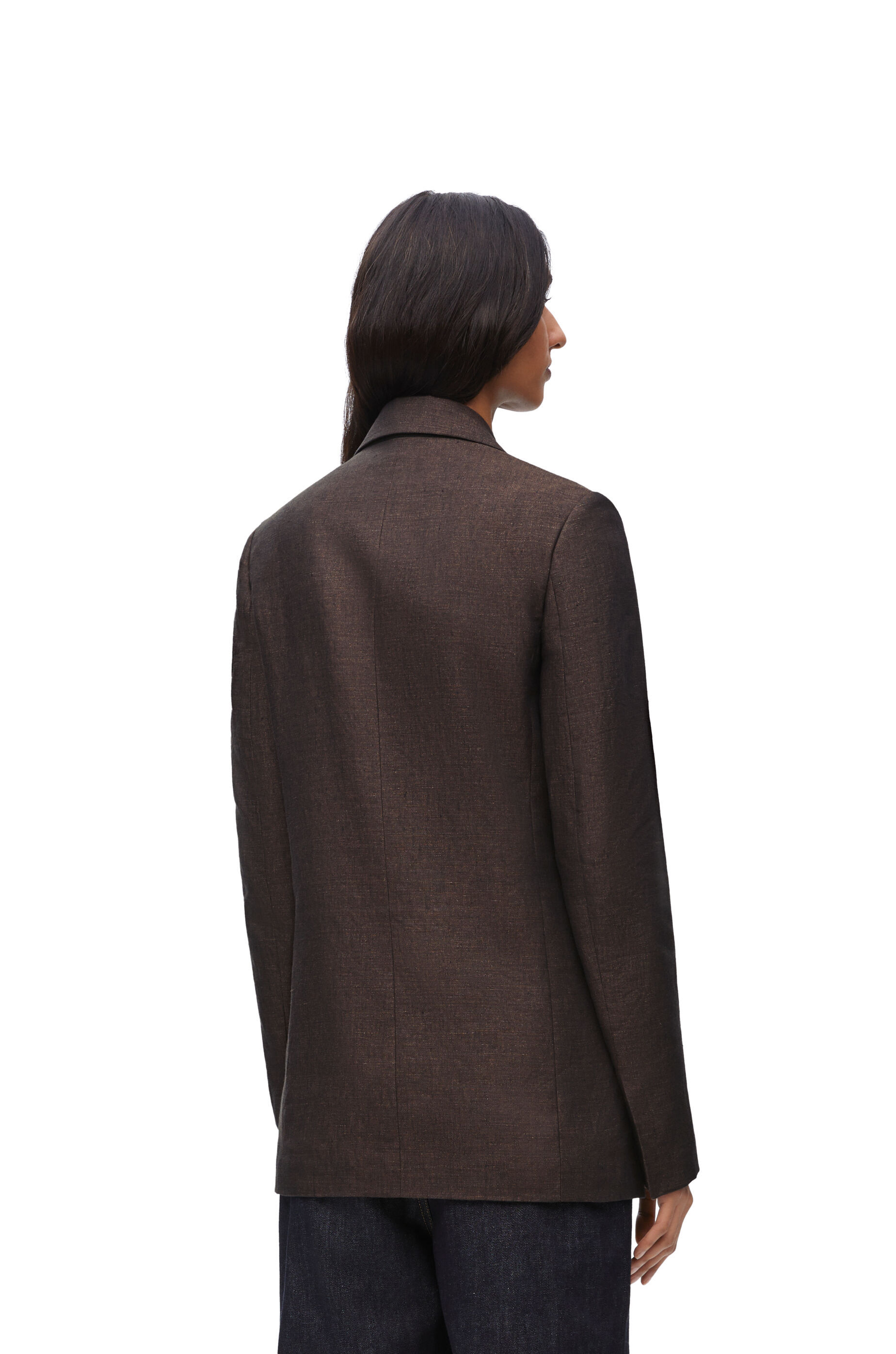 Loewe Single-breasted Linen Blazer In Brown