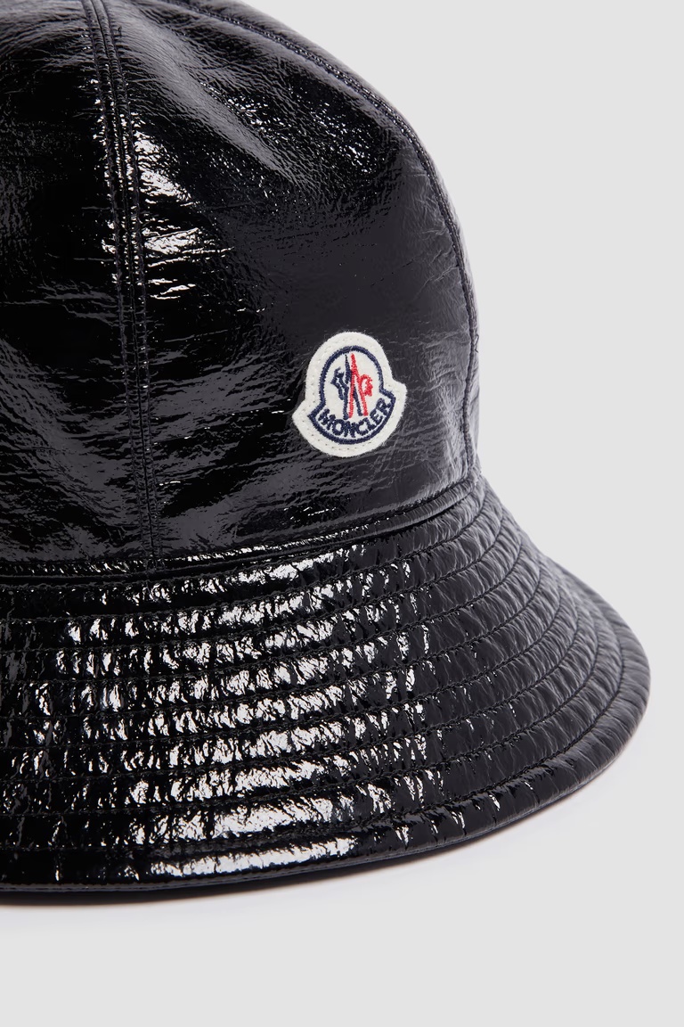 Moncler Logo-patch High-shine Bucket Hat In Black