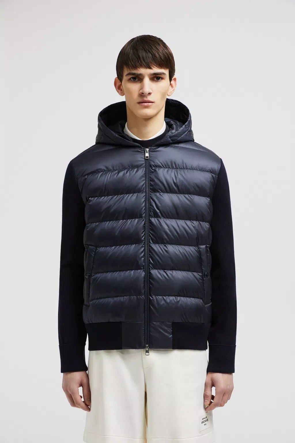 Moncler Hooded Quilted Front Cardigan Knitwear In Black