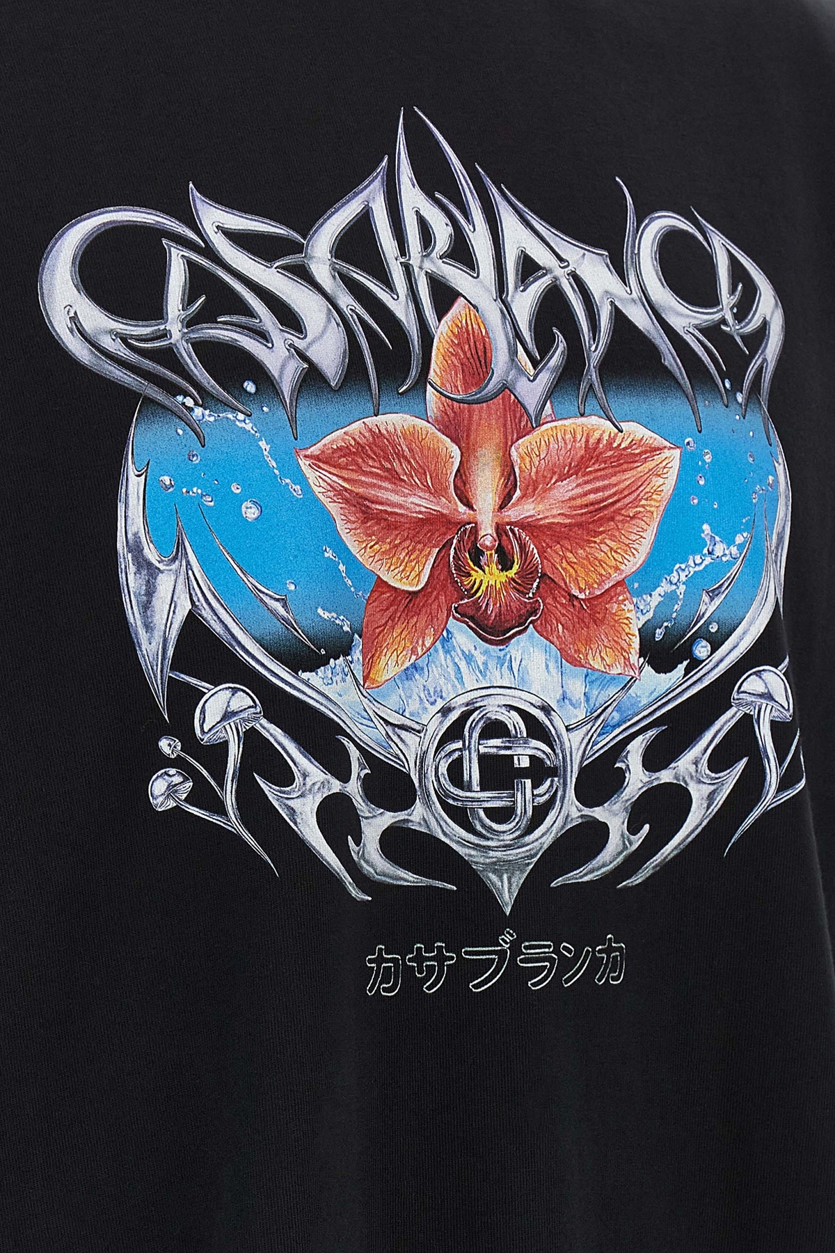 Casablanca Blades Printed Organic Cotton-jersey T-shirt In Black
