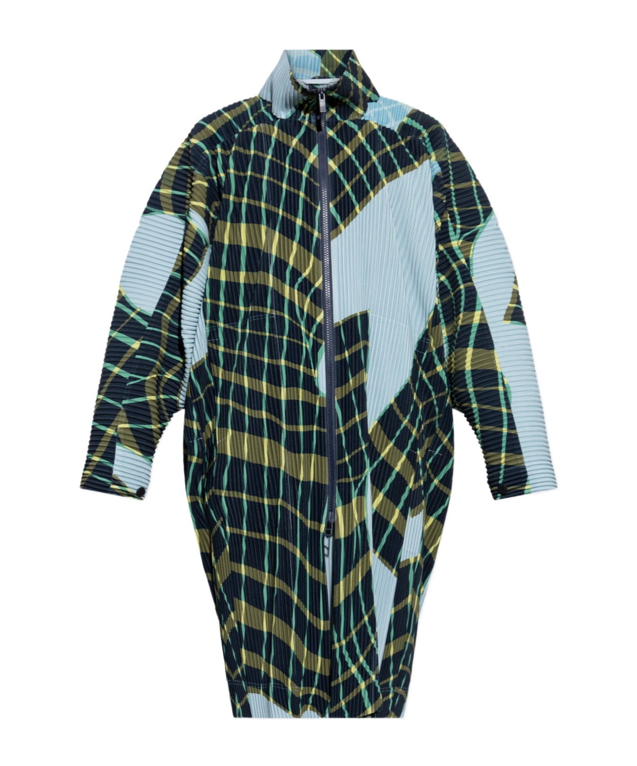 Issey Miyake Windswept Plaid Coat In Green