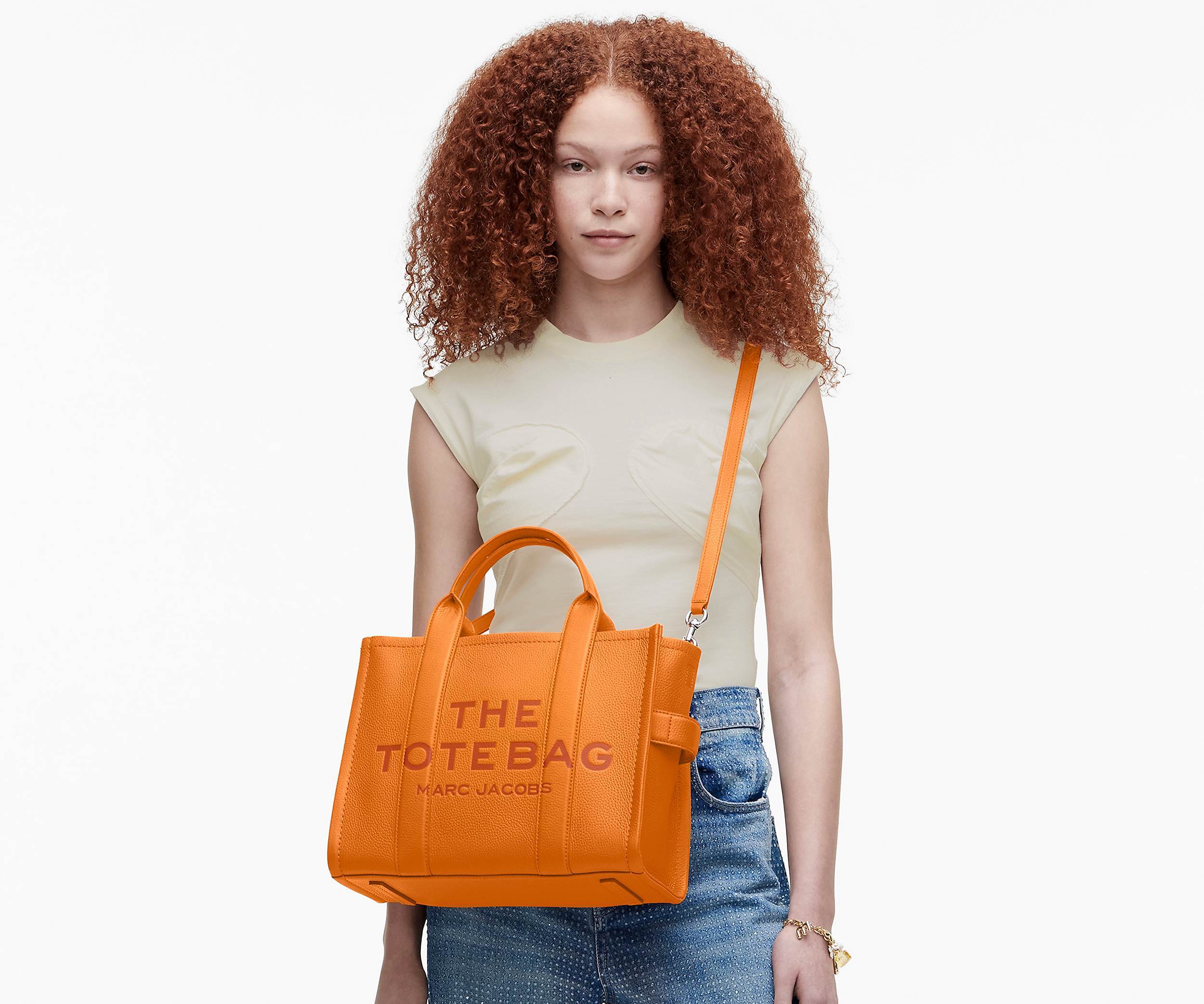 Marc Jacobs Tote The Medium Orange Letters Camel In Orange