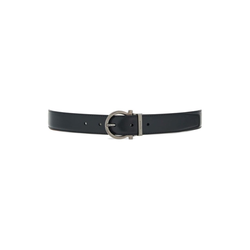 Ferragamo Salvatore Gancini Buckled Reversible Belt In Black