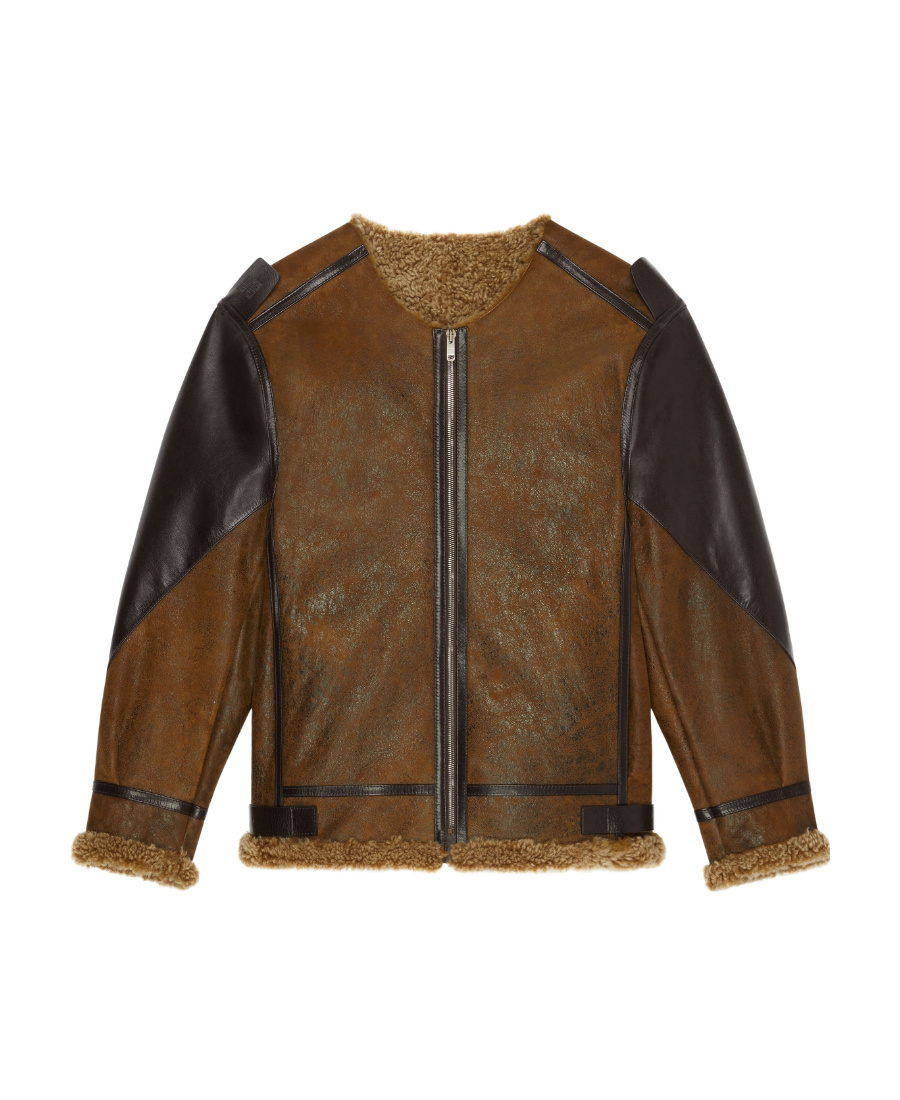 Givenchy Jacket In Leather And Shearling In Brown
