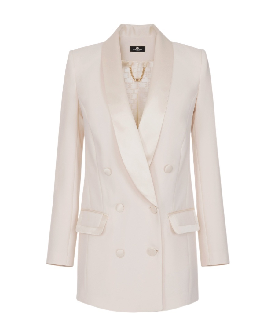 Elisabetta Franchi Double-breasted Satin-trim Blazer In White