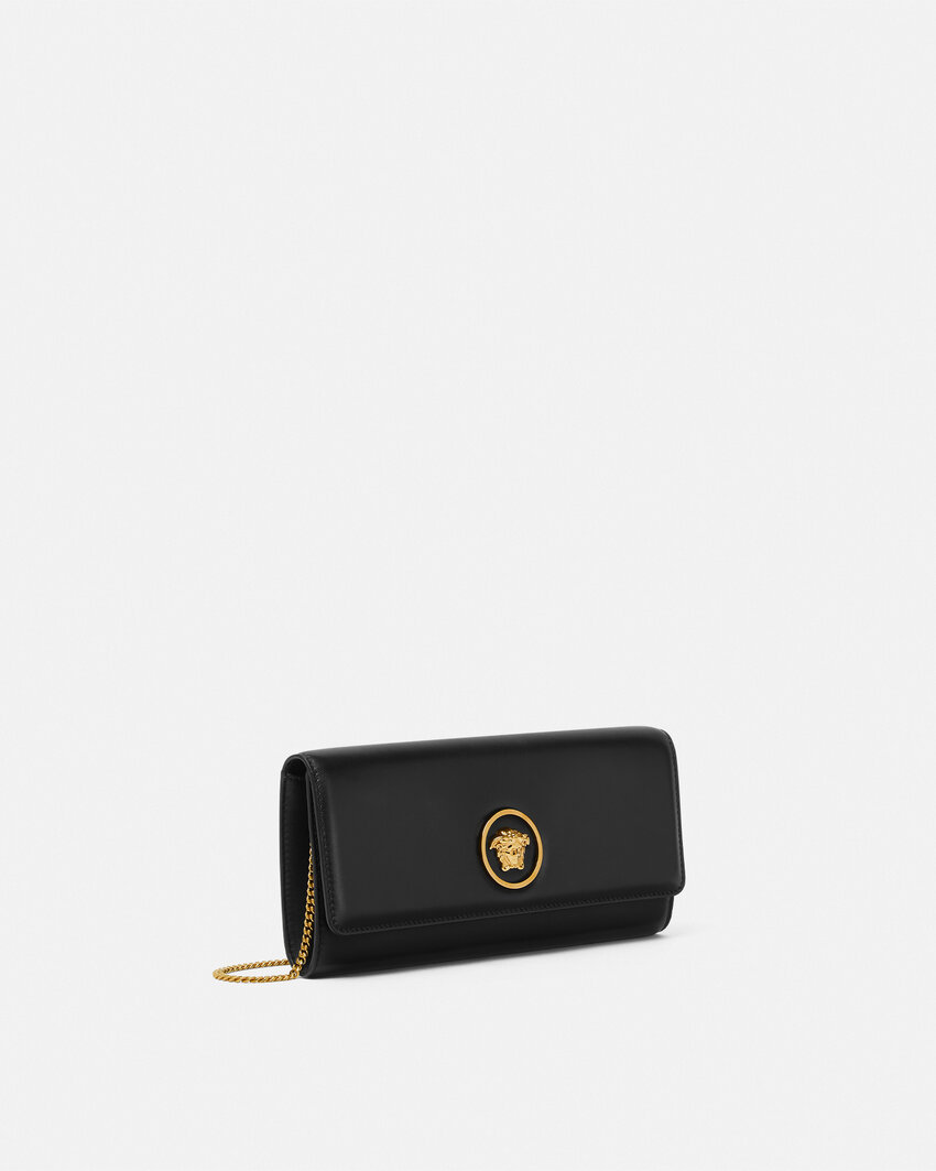 Versace Medusa-plaque Calfskin Shoulder Bag In Black