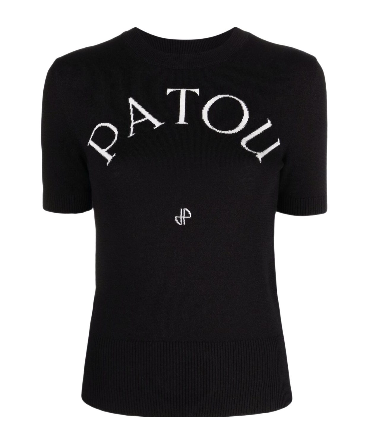Shop Patou Logo Intarsia-knit Short Sleeved Jumper In Black