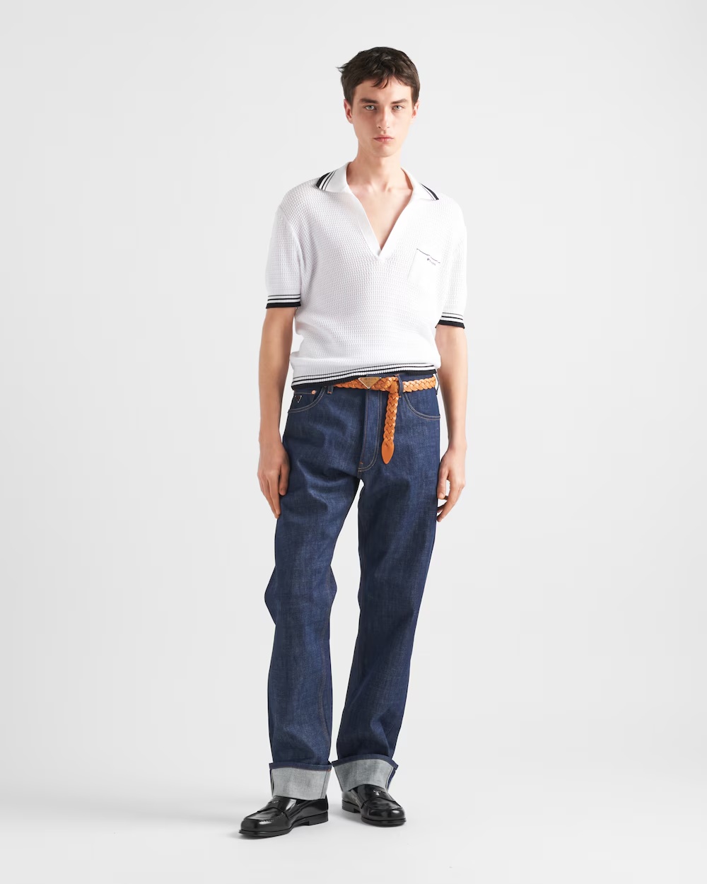 Prada Logo-intarsia Polo Top In White