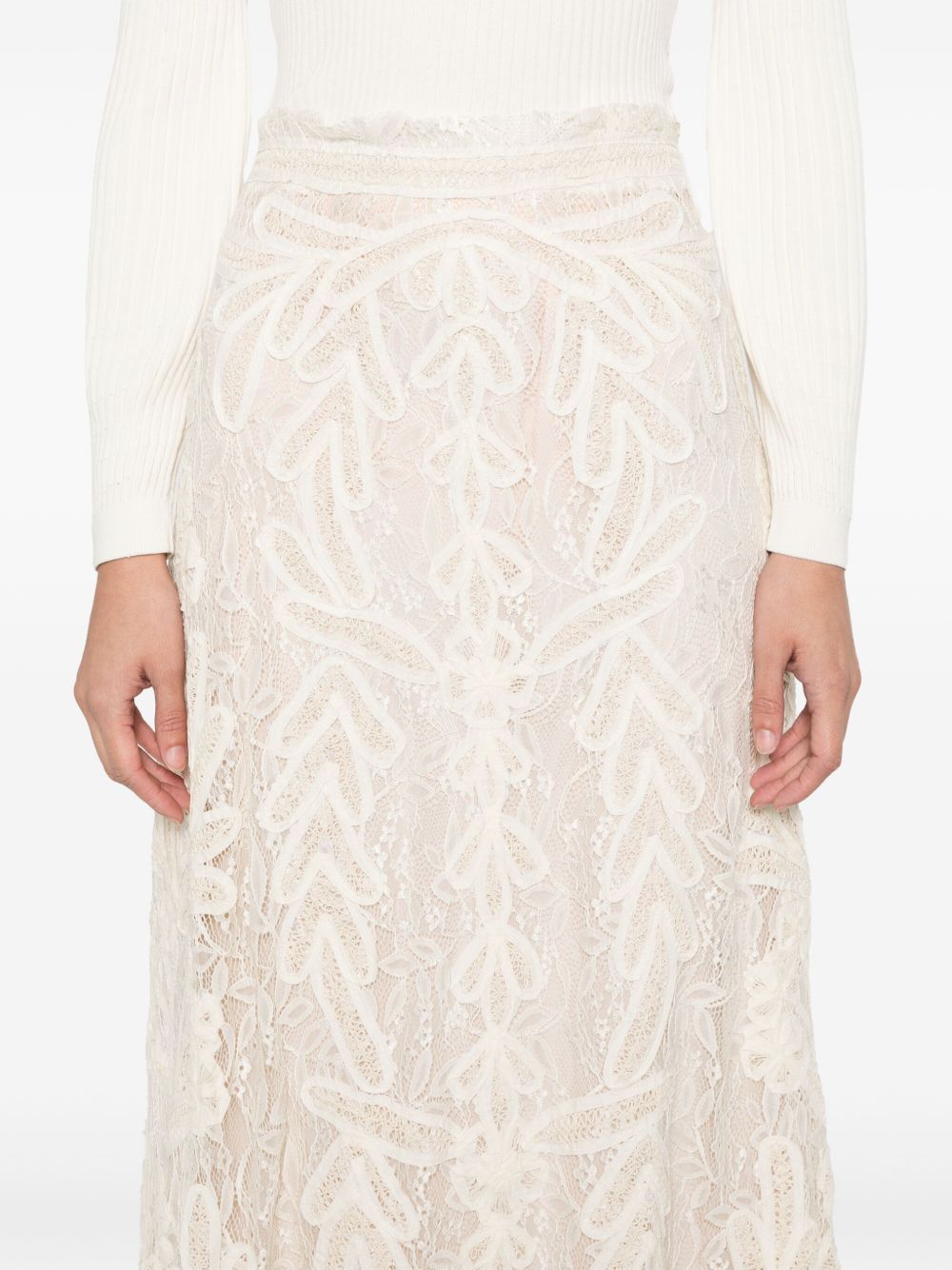 P.a.r.o.s.h Lace Floral Midi Skirt In Beige