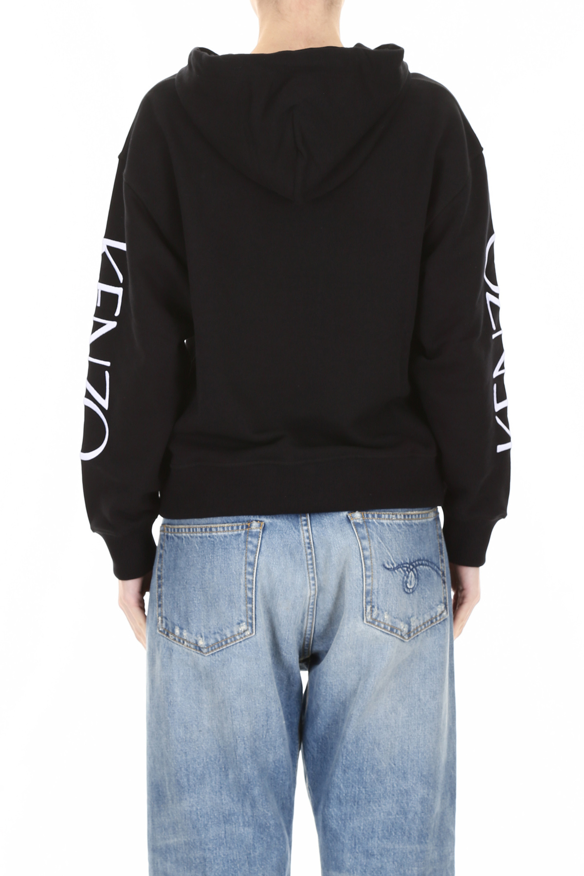 Kenzo Rose Logo Embroidered Hooded Sweater In Black