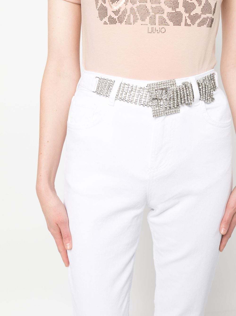 Liu •jo Detachable-belt Cropped Jeans In White