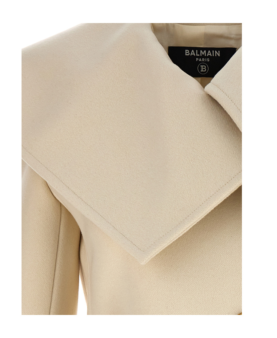 Balmain White Double-breasted Short Coat In Nude