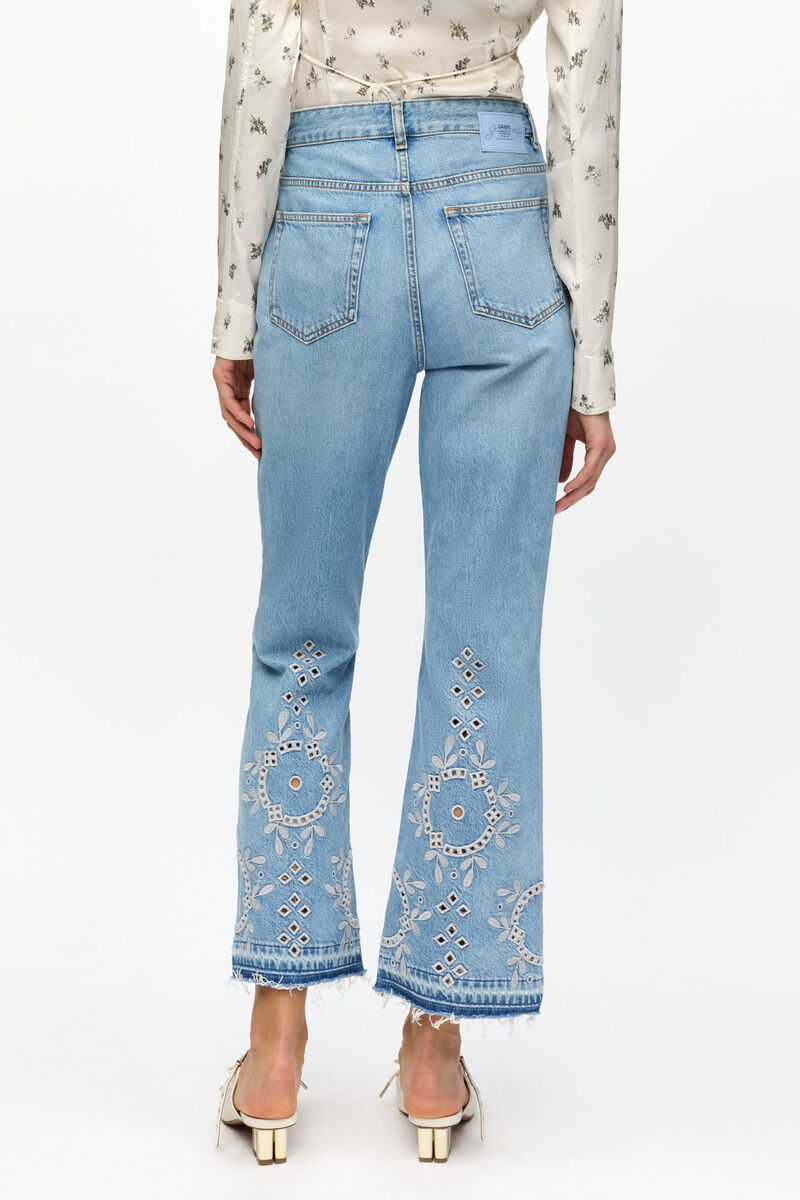 Ganni Jeans Mit Lochstickerei In Blue