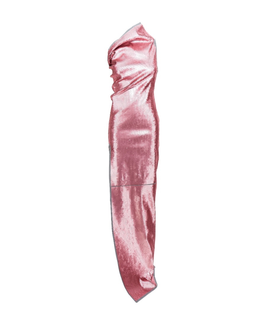 Rick Owens One-shoulder Draped Sequined Denim Gown In Pink