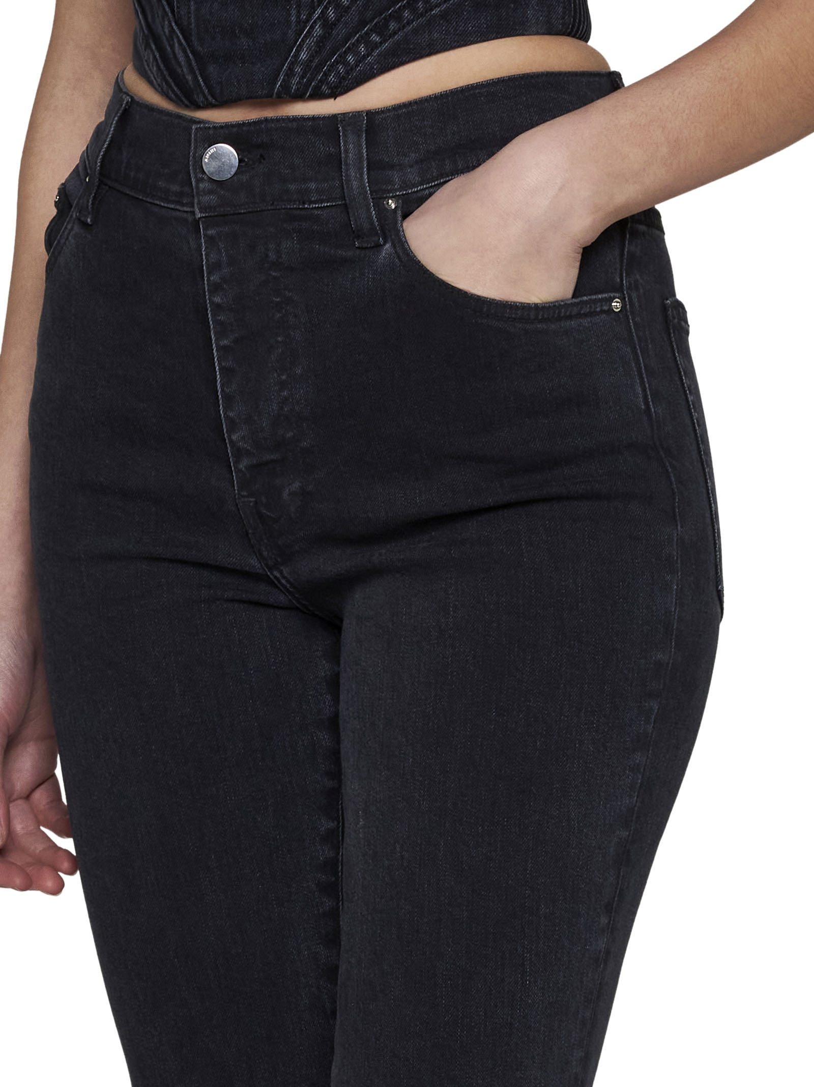 Amiri Stretch Cotton Denim Flared Jeans In Black