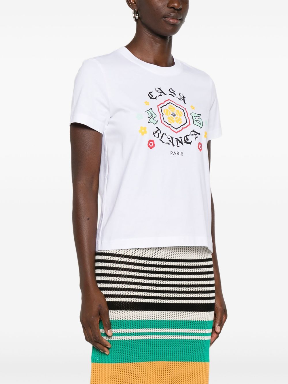 Casablanca Graphic Print Crew Neck Short Sleeve Top In White